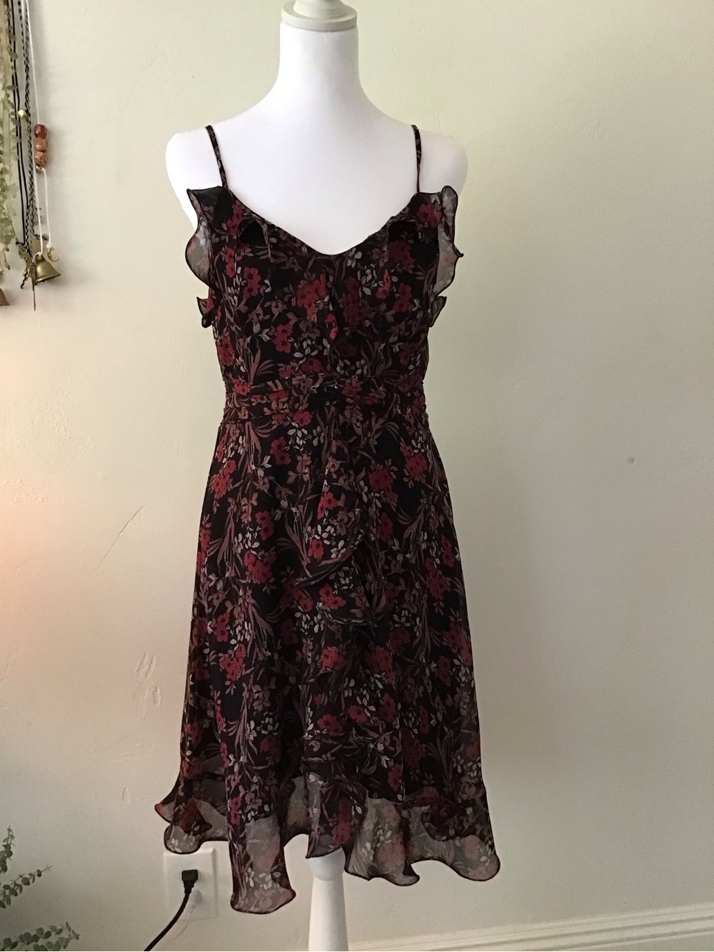 Chelsea & Violet Black Floral Mini Dress with Burgundy Accents